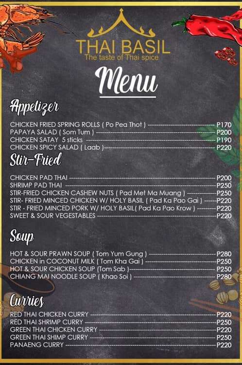 The thai basil restaurant panglao island bohol philippines menu